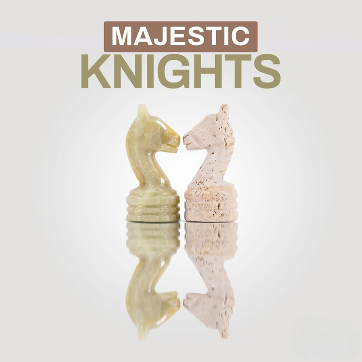 Marble Chess Pieces Travertine and Green 3.5 Inch