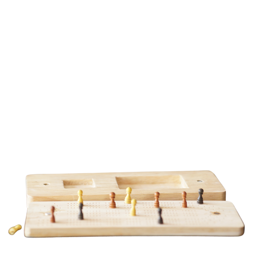 Wooden Cribbage Board 3 player - Canadian maple with Beach Wave Theme with Wooden Pegs