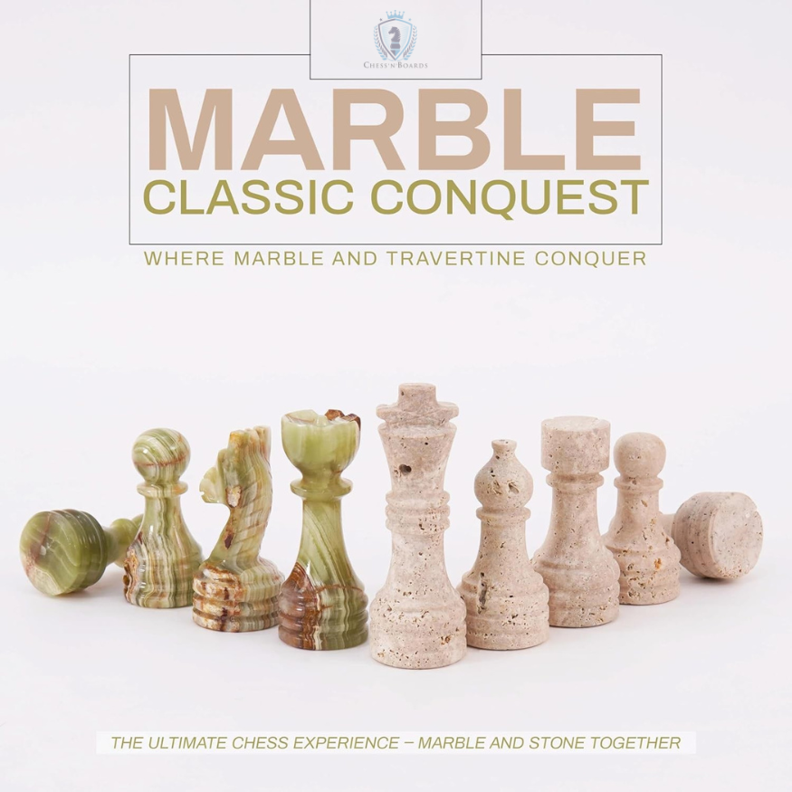 Marble Chess Pieces Travertine and Green 3.5 Inch