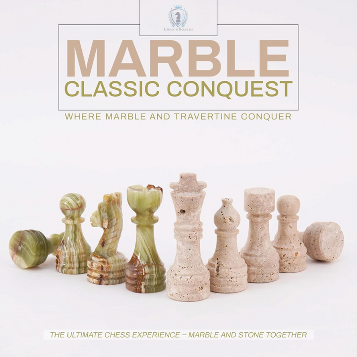 Marble Chess Pieces Travertine and Green 3.5 Inch