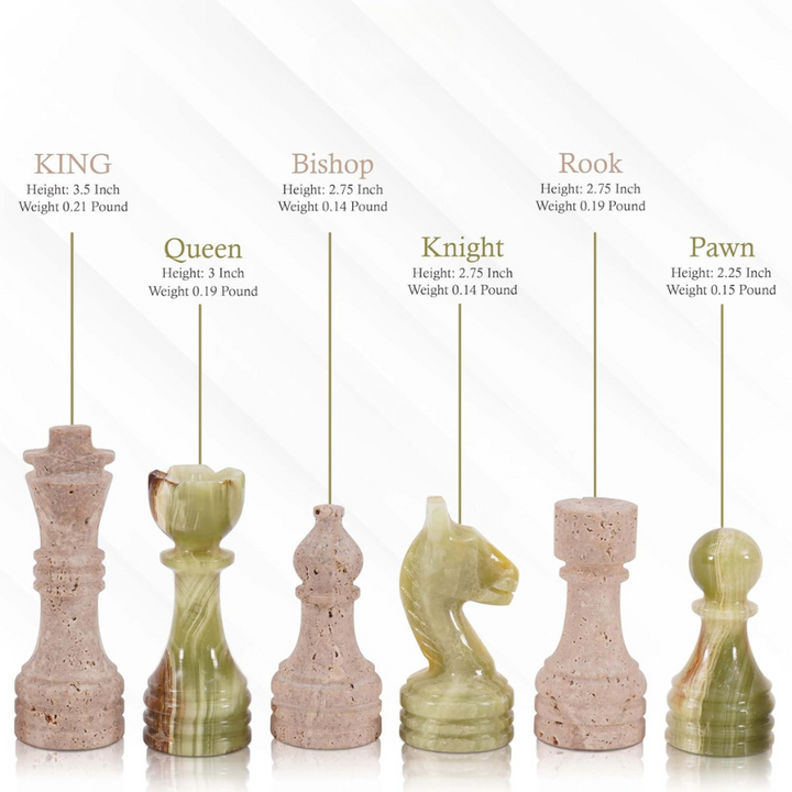 Marble Chess Pieces Travertine and Green 3.5 Inch