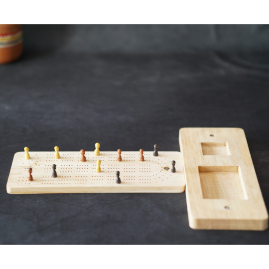 Wooden Cribbage Board 3 player - Canadian maple with Beach Wave Theme with Wooden Pegs