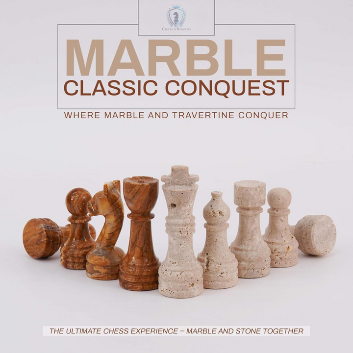 Marble Chess Pieces Travertine and Brown 3.5 Inch