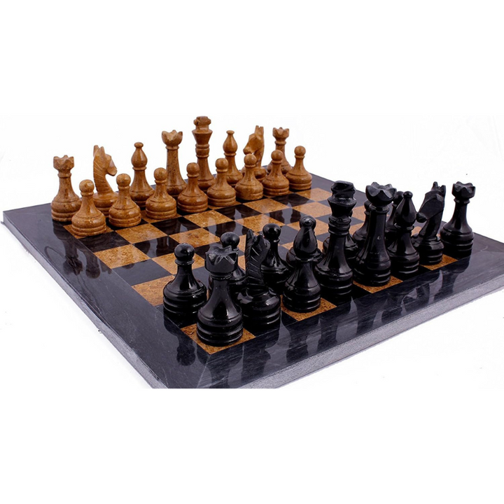 Marble Chess Set 15 Inches Black and Golden