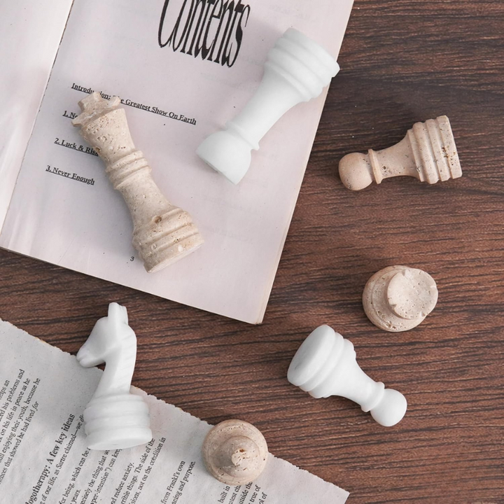 Marble Chess Pieces Travertine and White 3.5 Inch