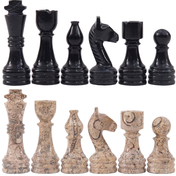 Marble Chess Pieces Coral and Black 3.5 Inch