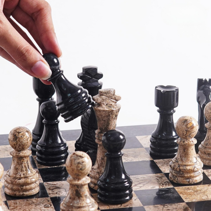 Marble Chess Pieces Coral and Black 3.5 Inch