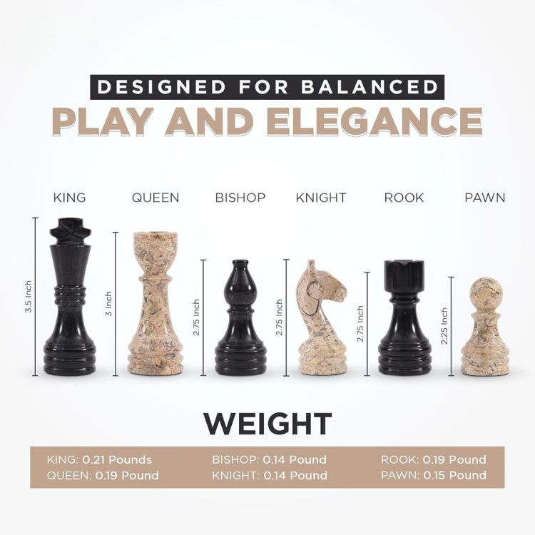 Marble Chess Pieces Coral and Black 3.5 Inch