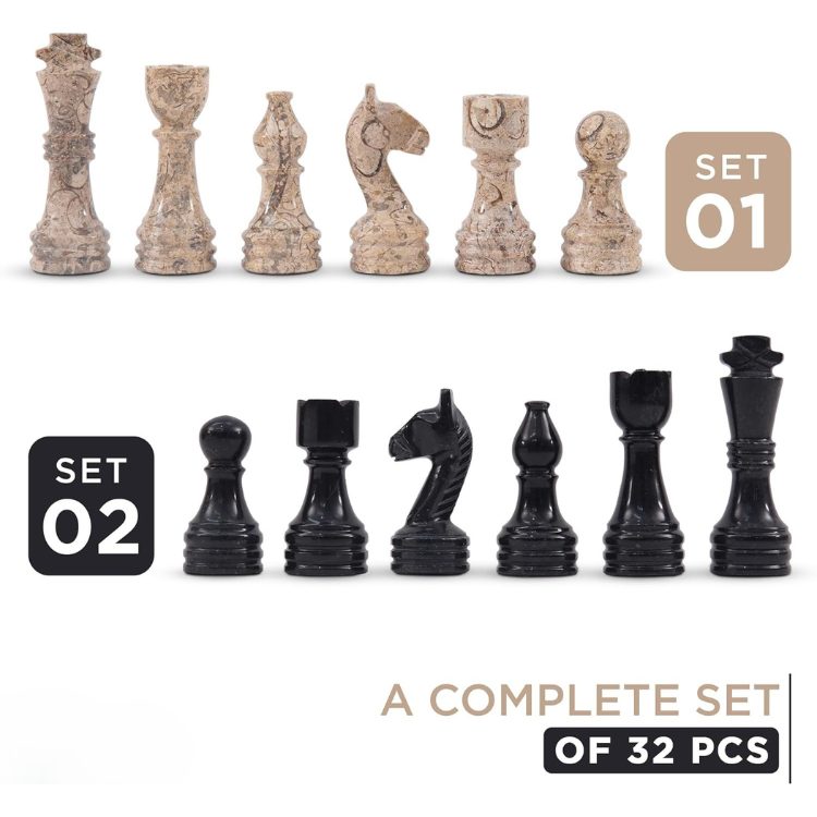Marble Chess Pieces Coral and Black 3.5 Inch