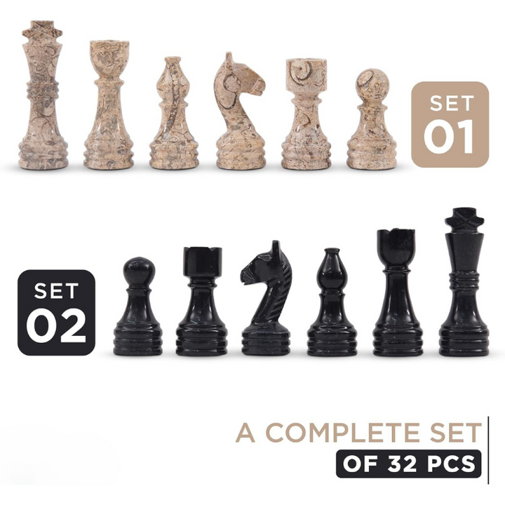 Marble Chess Pieces Coral and Black 3.5 Inch