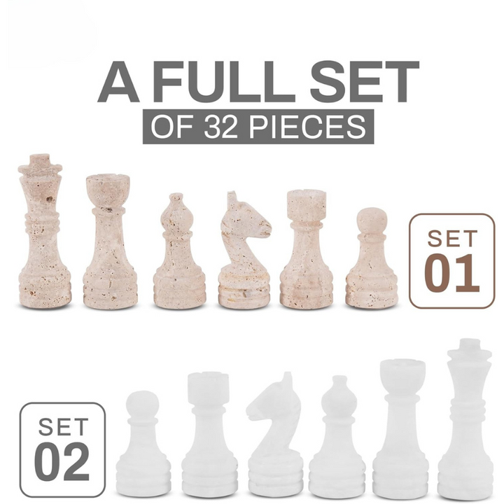 Marble Chess Pieces Travertine and White 3.5 Inch