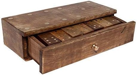 Double Six Professional Size Dominoes Set with Decorative Wooden Storage Box