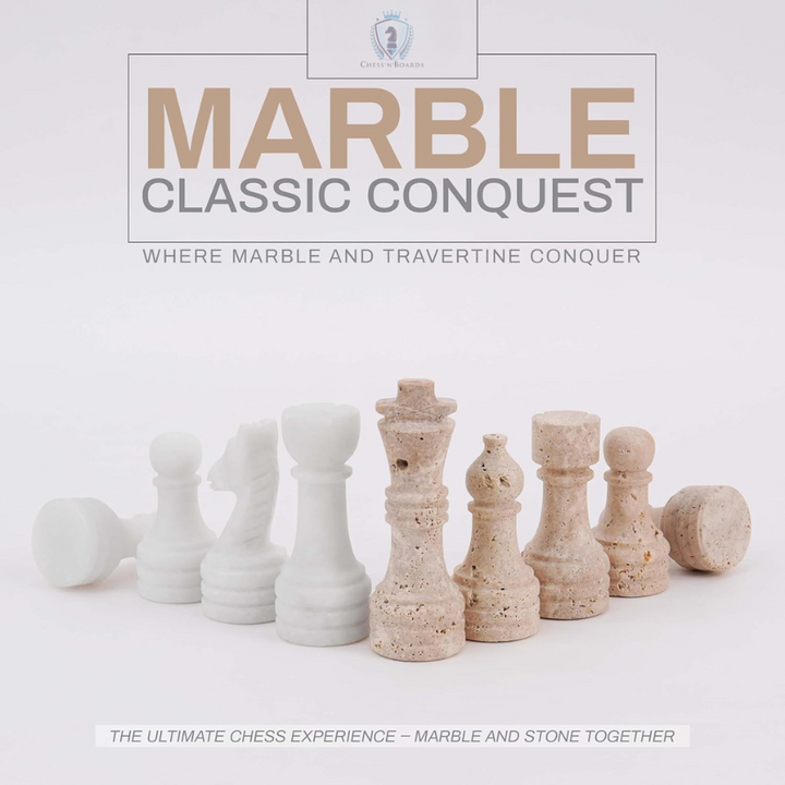 Marble Chess Pieces Travertine and White 3.5 Inch