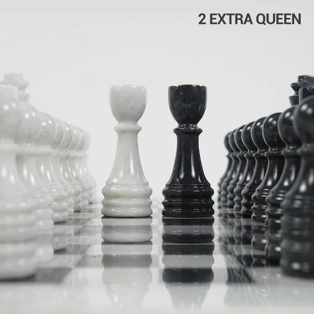 Handmade Marble Chess Set - 12" Board, 34 Hand-Polished Pieces, Storage Box