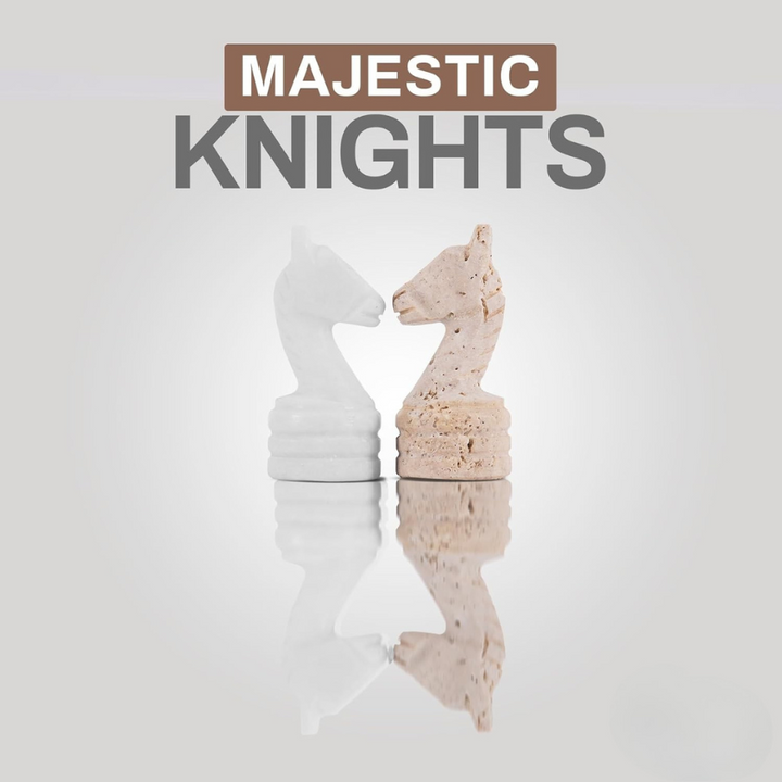 Marble Chess Pieces Travertine and White 3.5 Inch