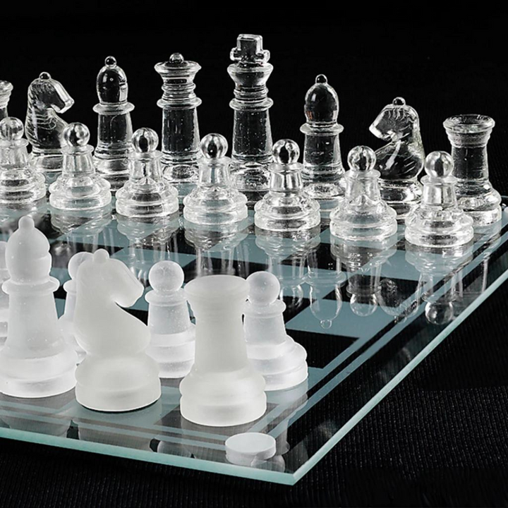 Crystal Chess Pieces with Chessboard | Glass Chess Set