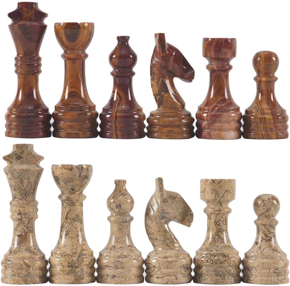 Marble Chess Pieces Red & Coral 3.5 Inch