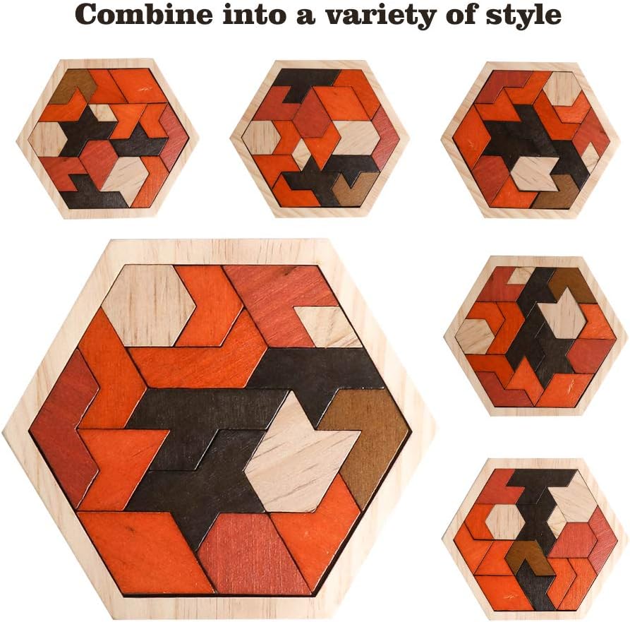 Wooden Hexagon Puzzle for Kids Brain Teaser Blocks Puzzles Games