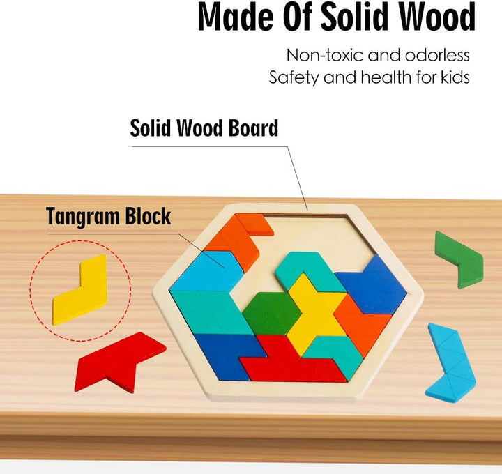 Wooden Hexagon Puzzle for Kids Brain Teaser Blocks Puzzles Games
