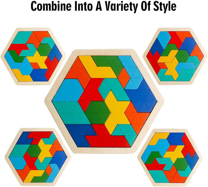 Wooden Hexagon Puzzle for Kids Brain Teaser Blocks Puzzles Games
