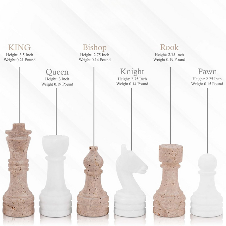 Marble Chess Pieces Travertine and White 3.5 Inch