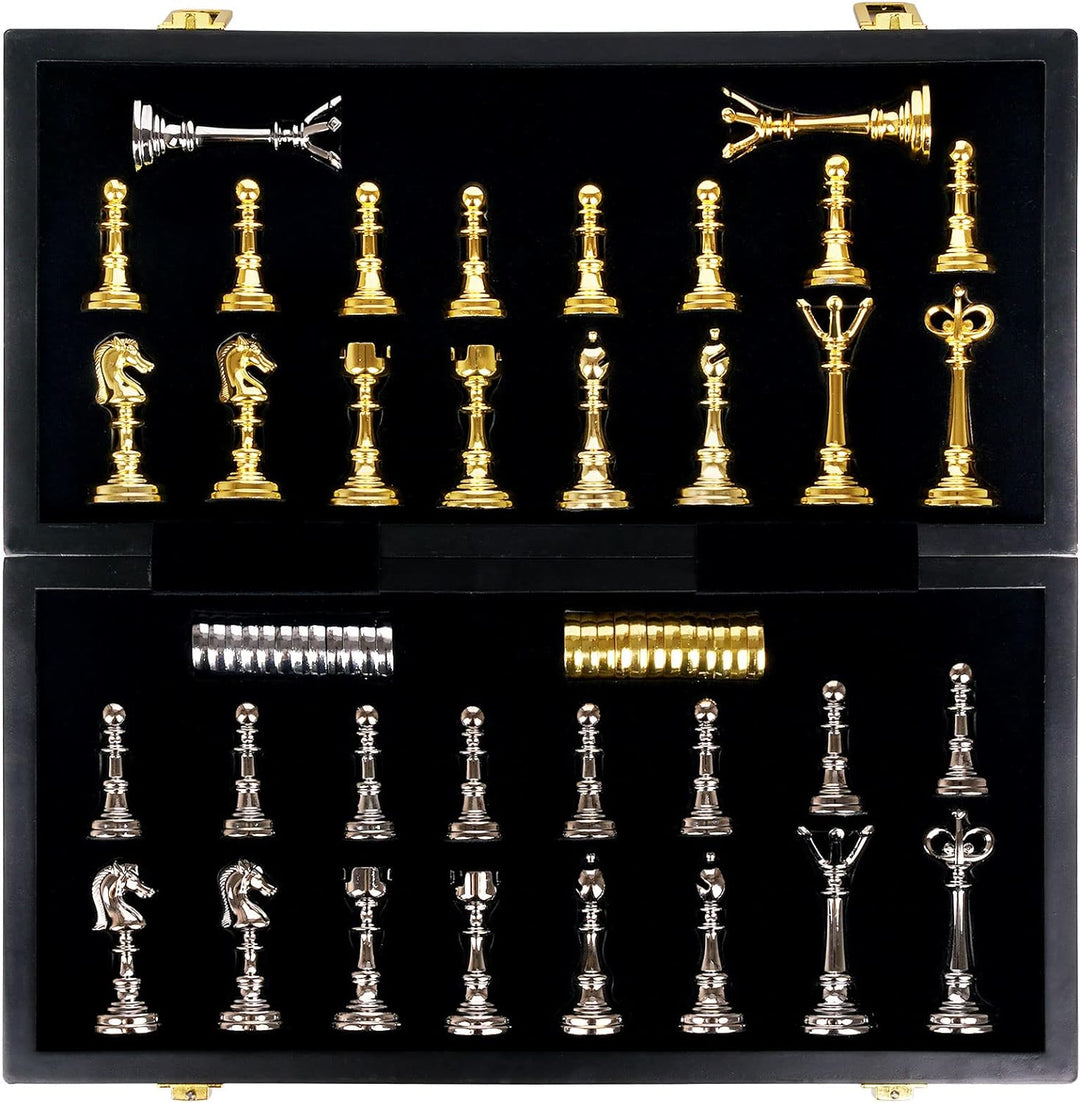 Metal Chess Set and Checkers Game Set 15 inch (2 in 1)