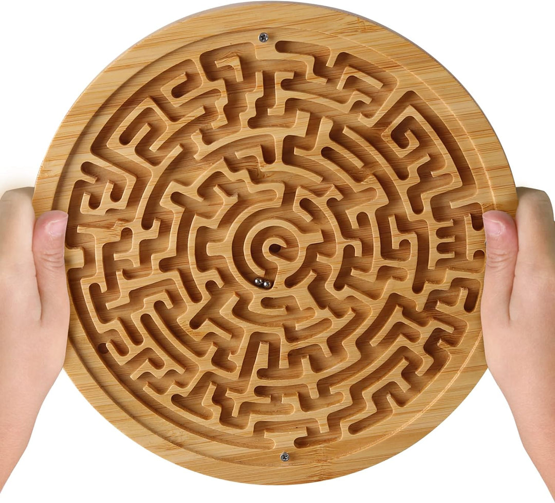 Round Wooden Labyrinth Board Game - Marble Maze