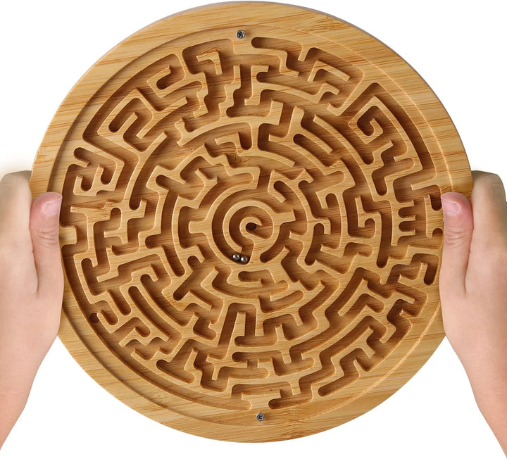 Round Wooden Labyrinth Board Game - Marble Maze