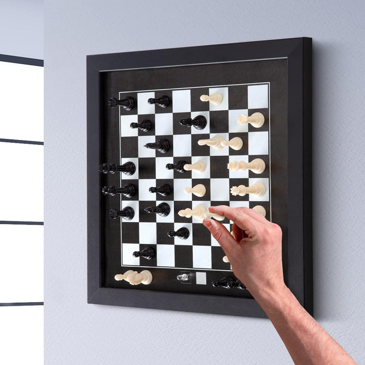 Magnetic Wall Chess Set - Wooden Board with Black & White