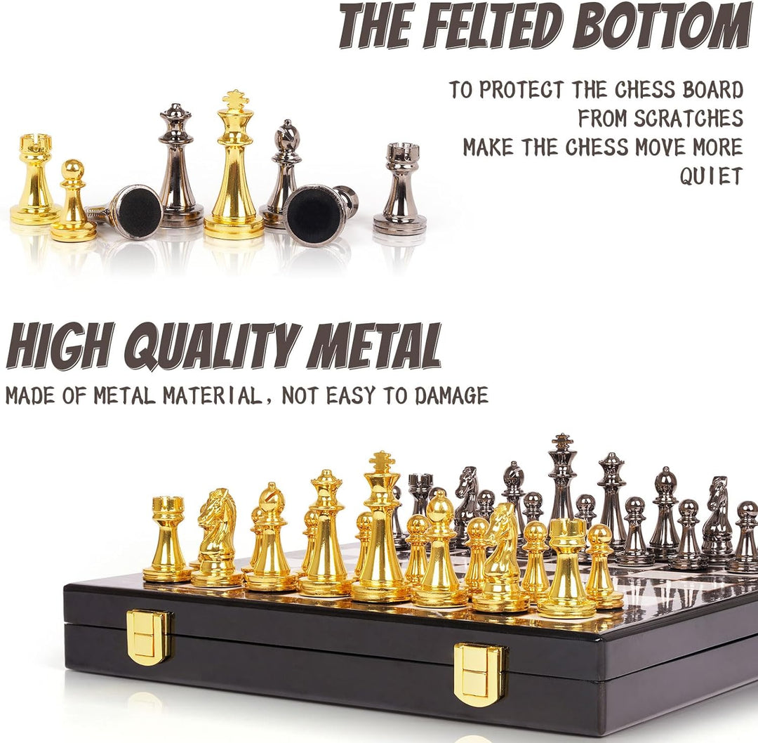 Metal Chess Set Portable Folding Travel Chess Set with Storage