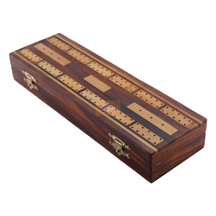 Wooden Game Cribbage Boards Set, 2 Decks of Cards and 6 Metal Cribbage Pegs Set with Storage