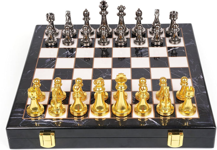 Metal Chess Set Portable Folding Travel Chess Set with Storage