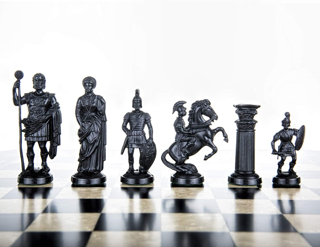 Plastic Chess Pieces Roman design 3 3/4", 9,6 cm Black & Gold - Weighted, Felted