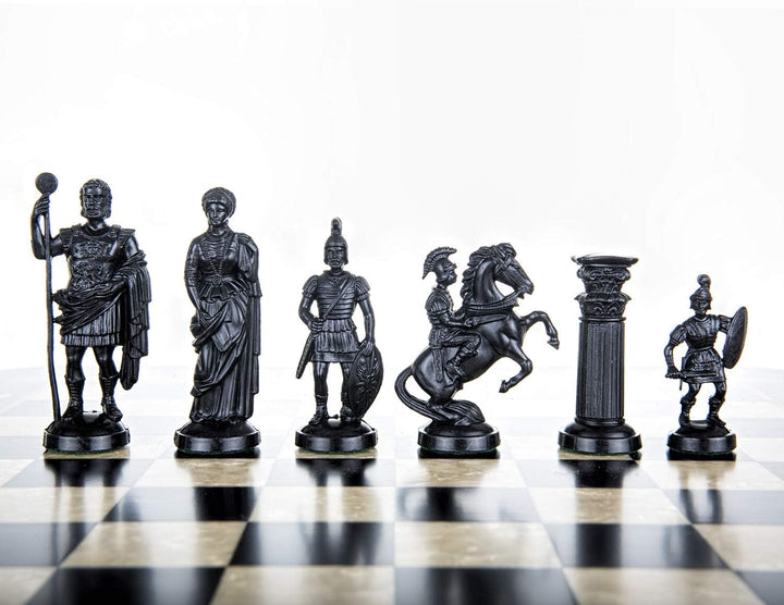 Plastic Chess Pieces Roman design 3 3/4", 9,6 cm Black & Gold - Weighted, Felted