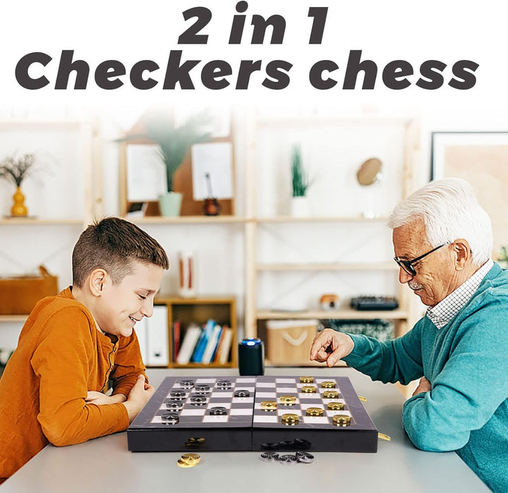 Metal Chess Set and Checkers Game Set 15 inch (2 in 1)