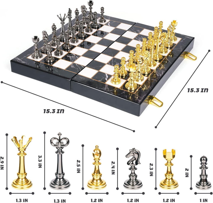 Metal Chess Set and Checkers Game Set 15 inch (2 in 1)