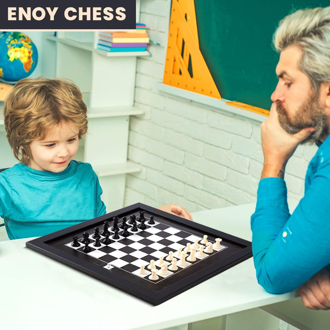 Magnetic Wall Chess Set - Wooden Board with Black & White