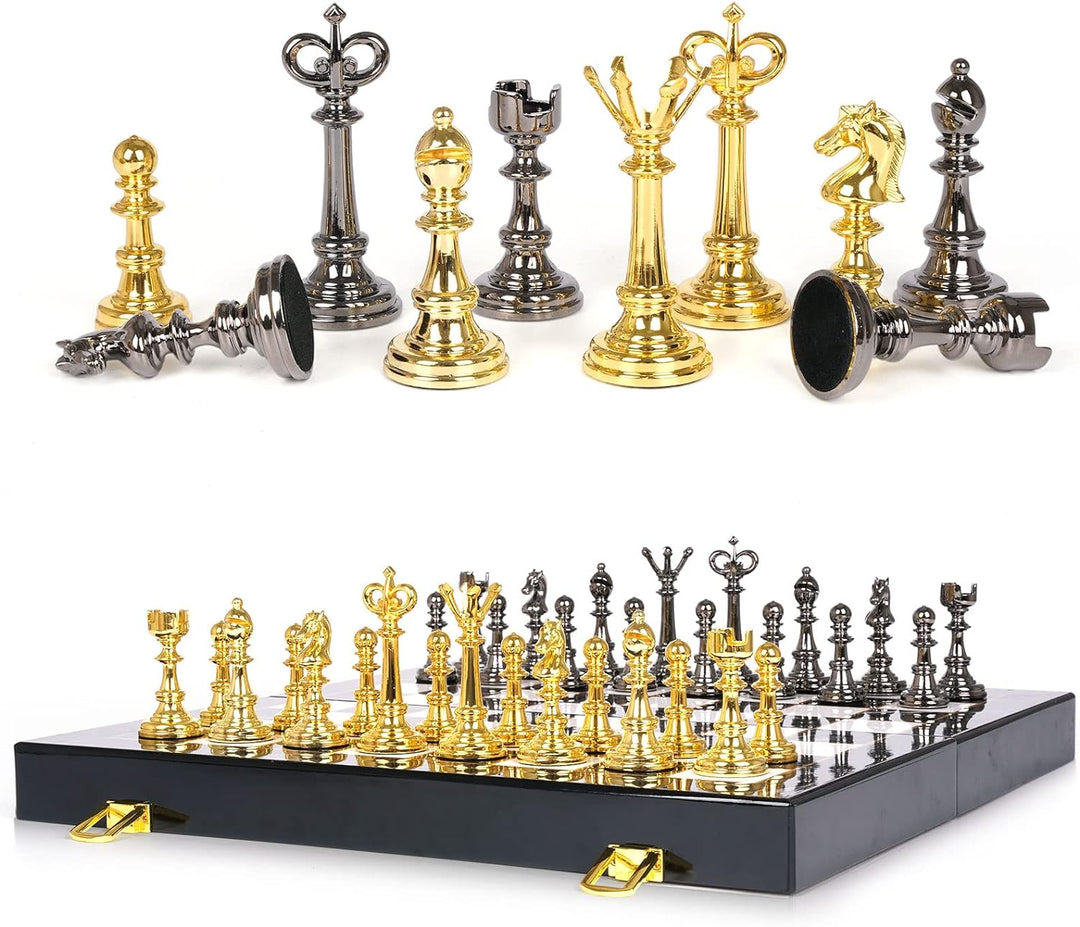 Metal Chess Set and Checkers Game Set 15 inch (2 in 1)