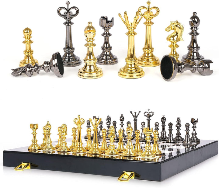 Metal Chess Set and Checkers Game Set 15 inch (2 in 1)