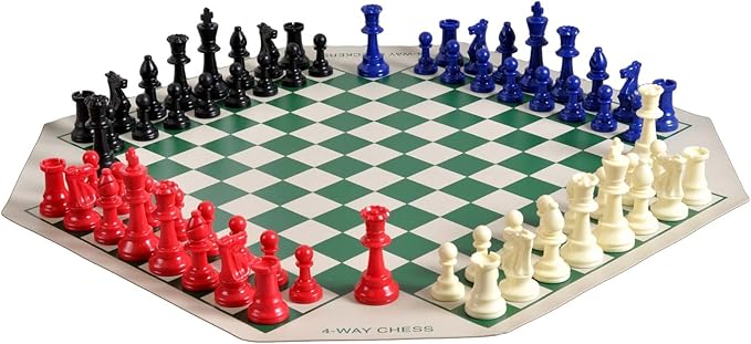 Four Players Chess Set | Single Weighted Regulation Colored Chess Pieces