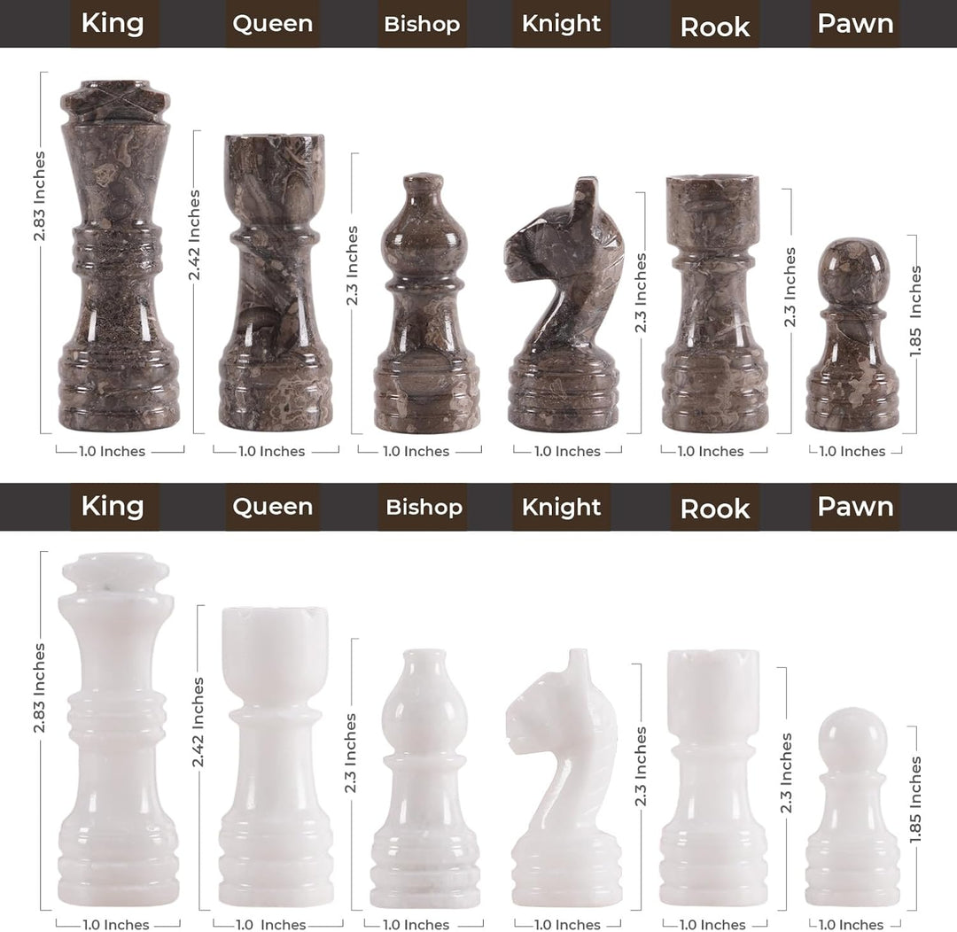 Handmade Marble Chess Set - 15" Circular Board, 34 Hand-Polished Pieces, Storage Box