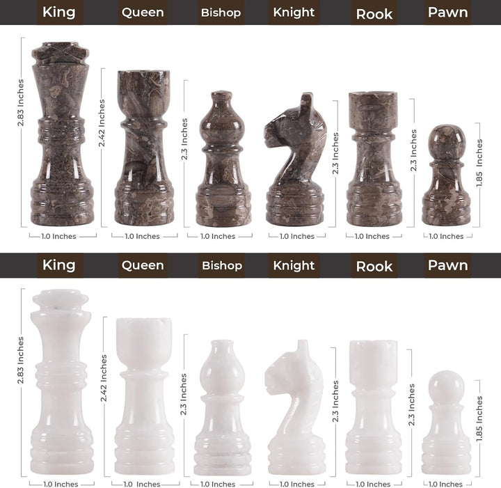 Handmade Marble Chess Set - 15" Circular Board, 34 Hand-Polished Pieces, Storage Box