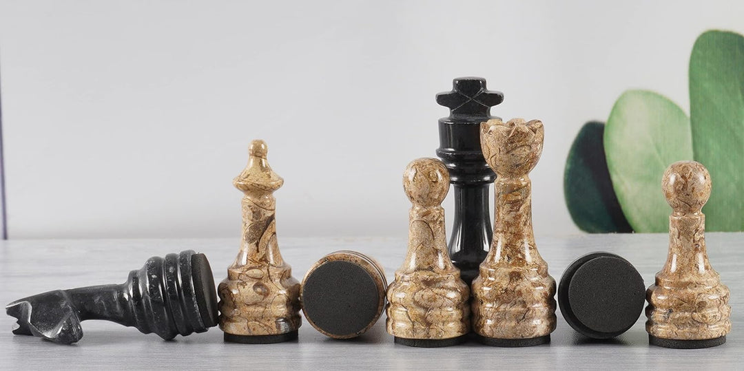 Marble Chess Pieces Black and Coral 3.5 Inch