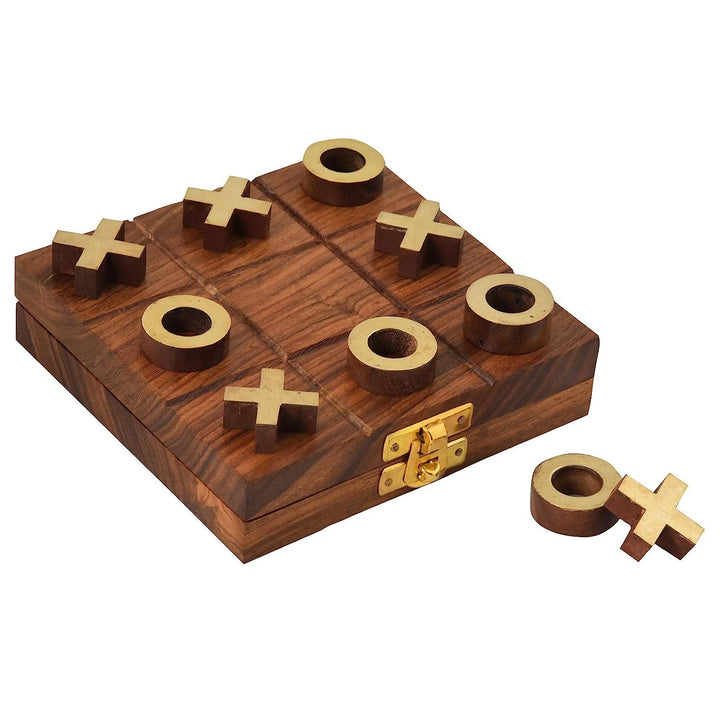 Wooden Two in One Tic Tac Toe and Solitaire Board Game