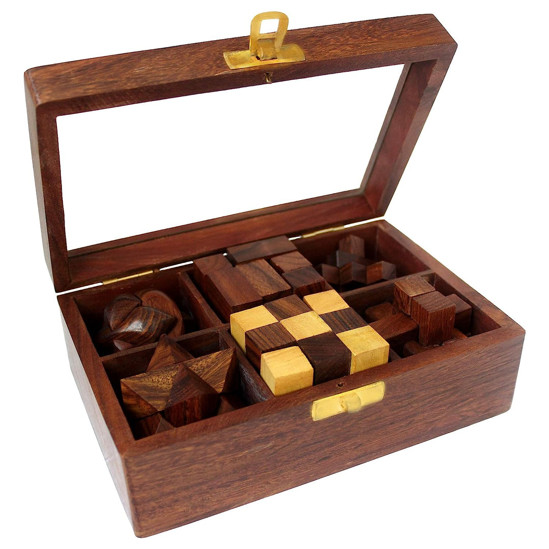 6 in 1 Rosewood Puzzles in Box