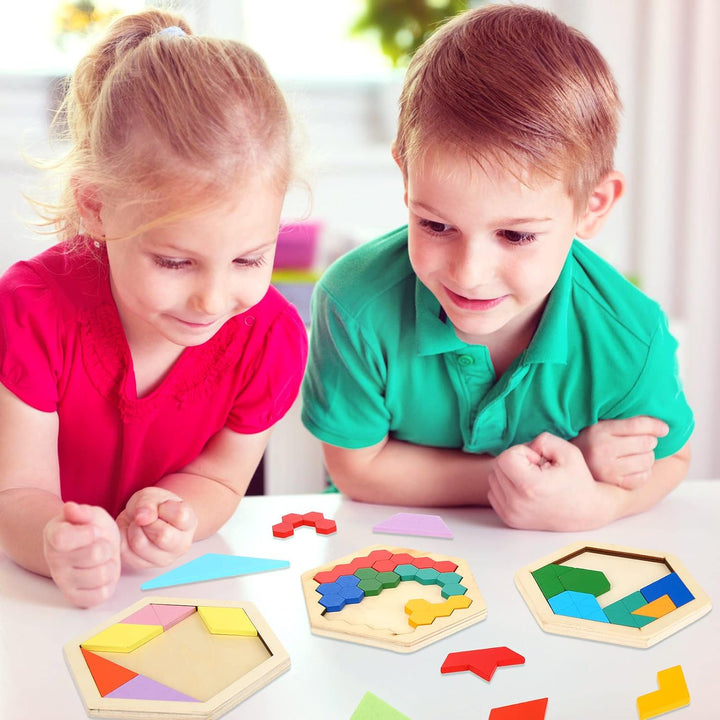 5 Pack Wooden Hexagon Puzzle for Kid