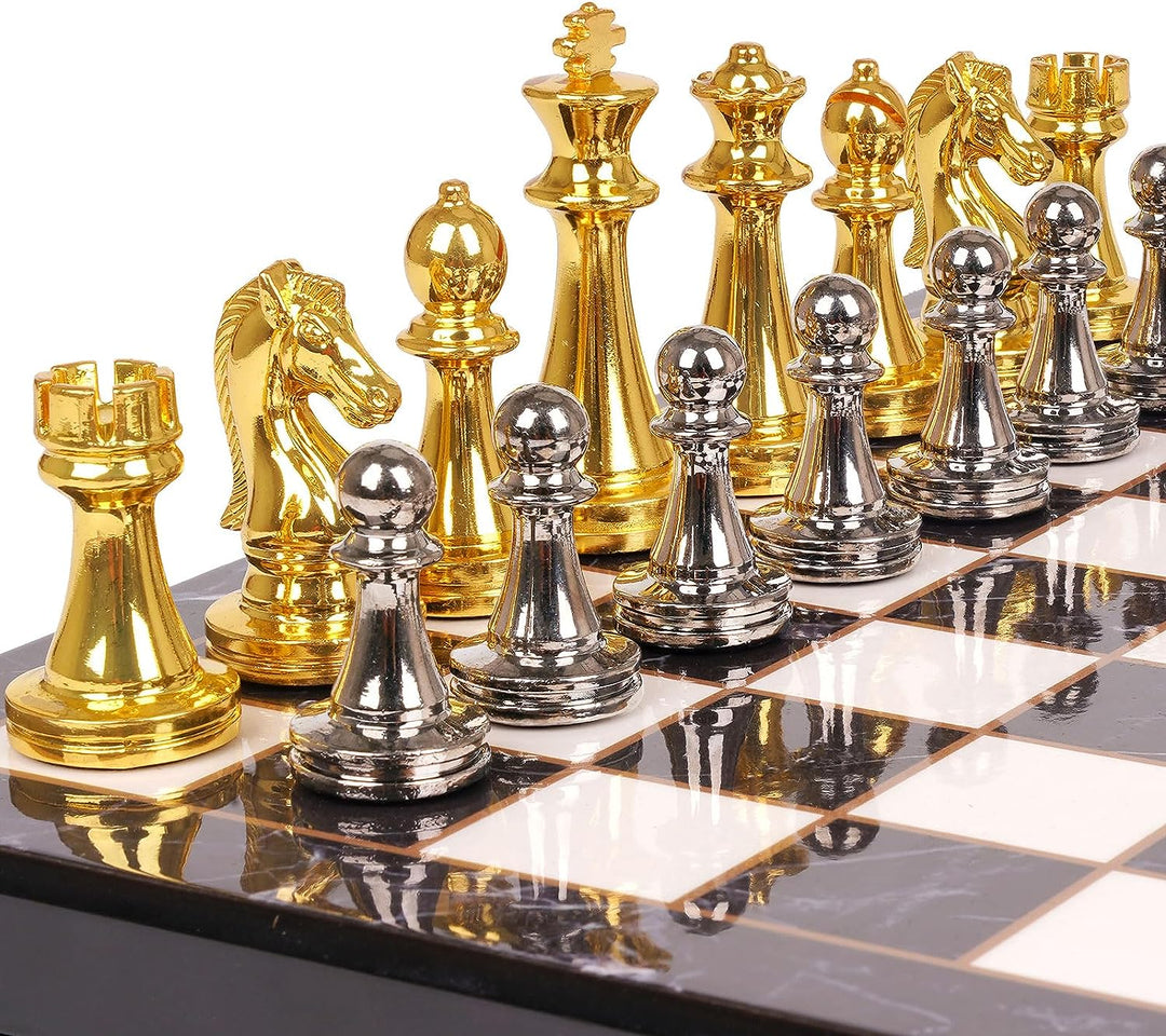Metal Chess Set Portable Folding Travel Chess Set with Storage