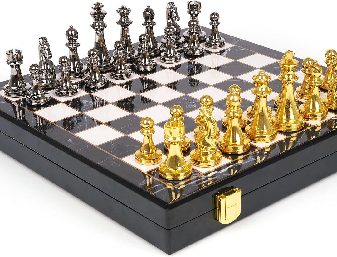 Metal Chess Set Portable Folding Travel Chess Set with Storage