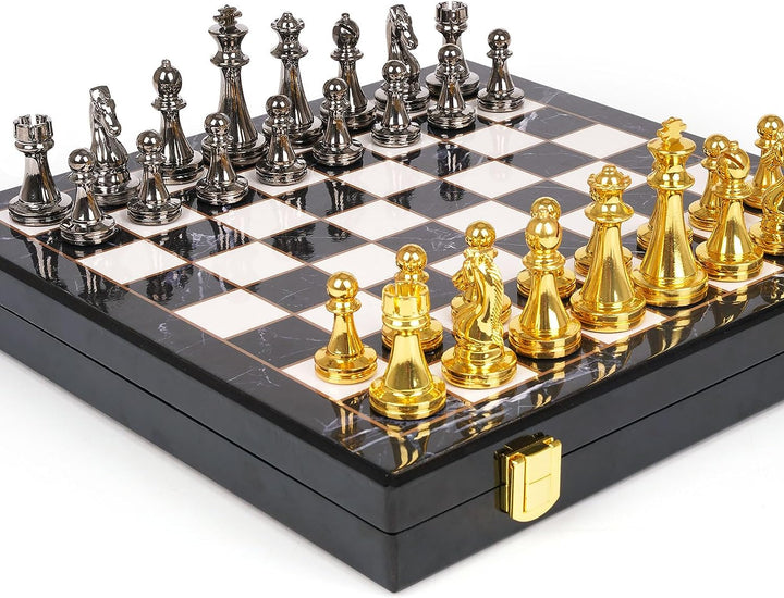 Metal Chess Set Portable Folding Travel Chess Set with Storage