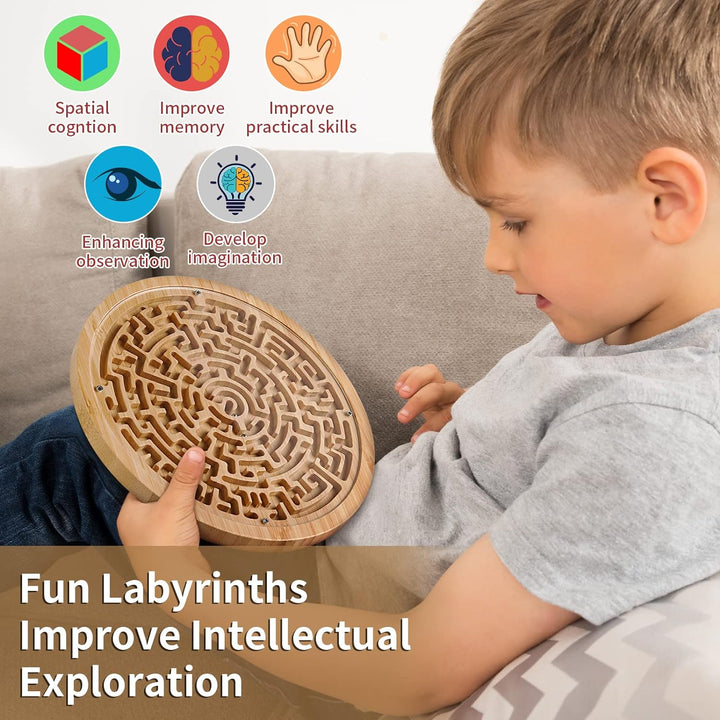 Round Wooden Labyrinth Board Game - Marble Maze